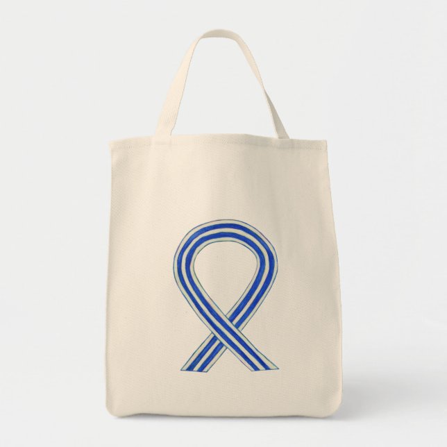 ALS Blue and White Awareness Ribbon Art Toag Tragetasche (Vorne)