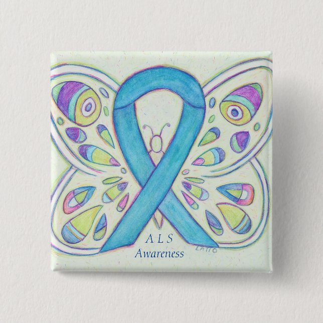 ALS Blue Butterfly Awareness Ribbon Custom Art But Button (Vorderseite)
