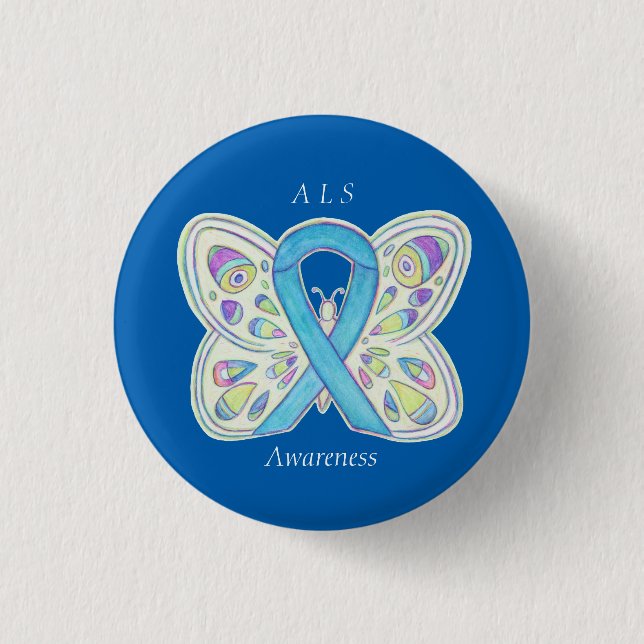 ALS Blue Butterfly Awareness Ribbon Custom Art But Button (Vorderseite)