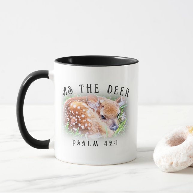 Als das Hirsche Psalm 42:1 Baby Fawn Christlich Tasse (Mit Donut)