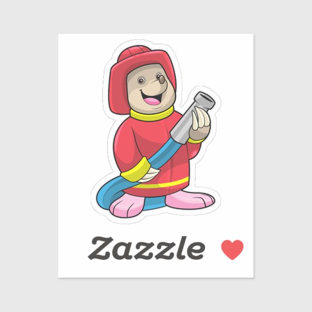 Als Feuerwehrmann mit Schlauch Aufkleber (Blatt)