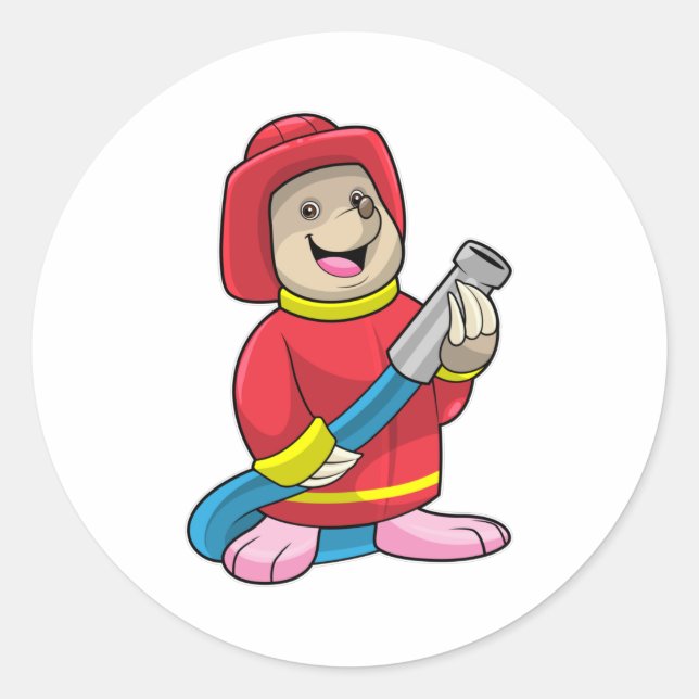 Als Feuerwehrmann mit Schlauch Runder Aufkleber (Vorderseite)