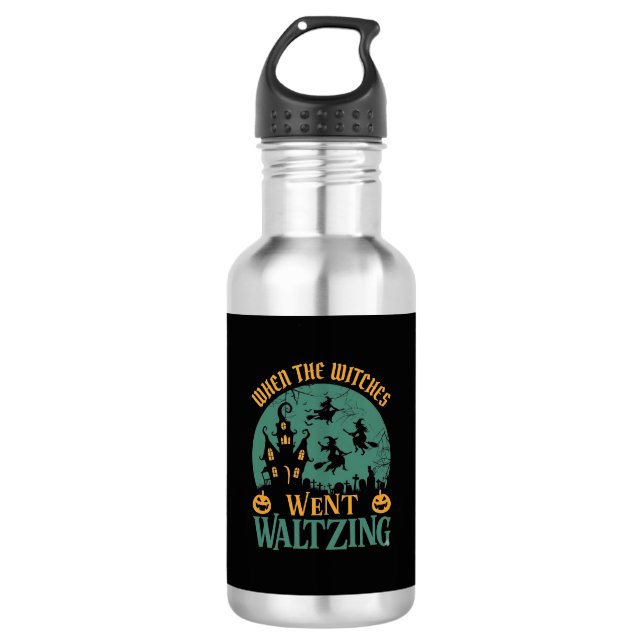 Als Hexen beim Walzer tanzen Halloween Spukhaus Edelstahlflasche (Vorderseite)