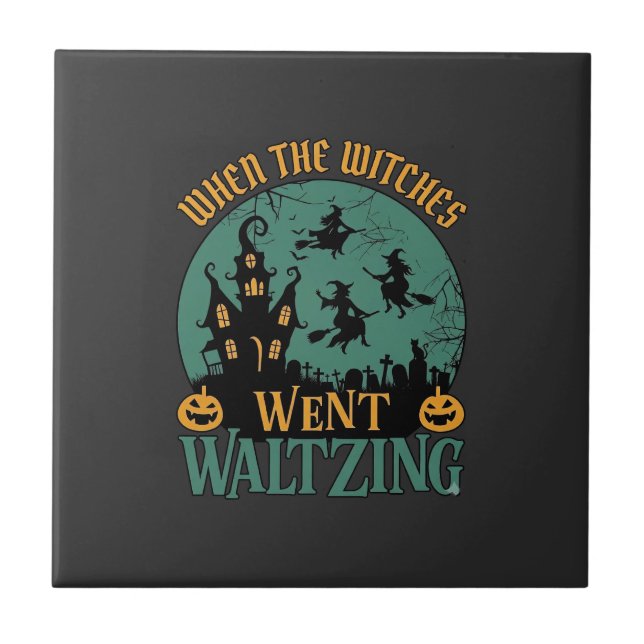 Als Hexen beim Walzer tanzen Halloween Spukhaus Fliese (Vorderseite)