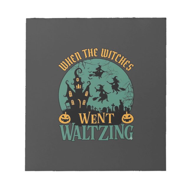 Als Hexen beim Walzer tanzen Halloween Spukhaus Notizblock (Vorderseite)