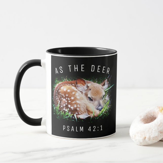 Als Hirschpsalm 42:1 Baby Fawn Bible Verse Tasse (Mit Donut)