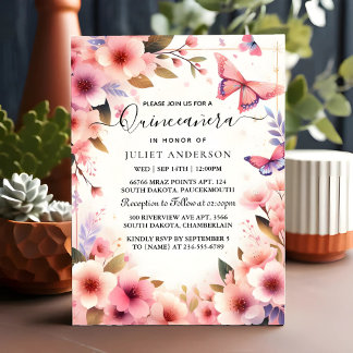 Als Holzbaum Pink Girly Cherry Blossom Quinceanera Einladung