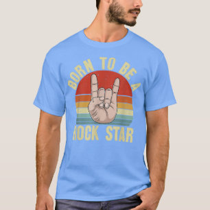 Als Rockstar geboren Retro Rock Musik Handhörner T-Shirt