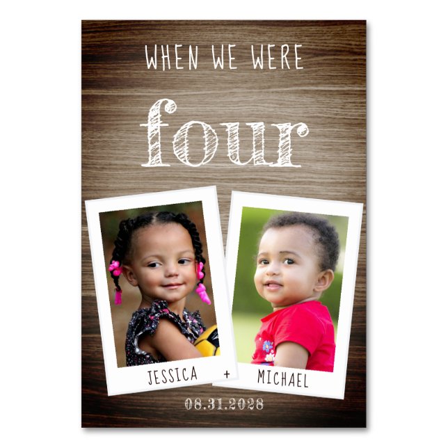 Als wir alt waren Kinder Fotos & Names Wood Weddin Tischnummer (Vorderseite)