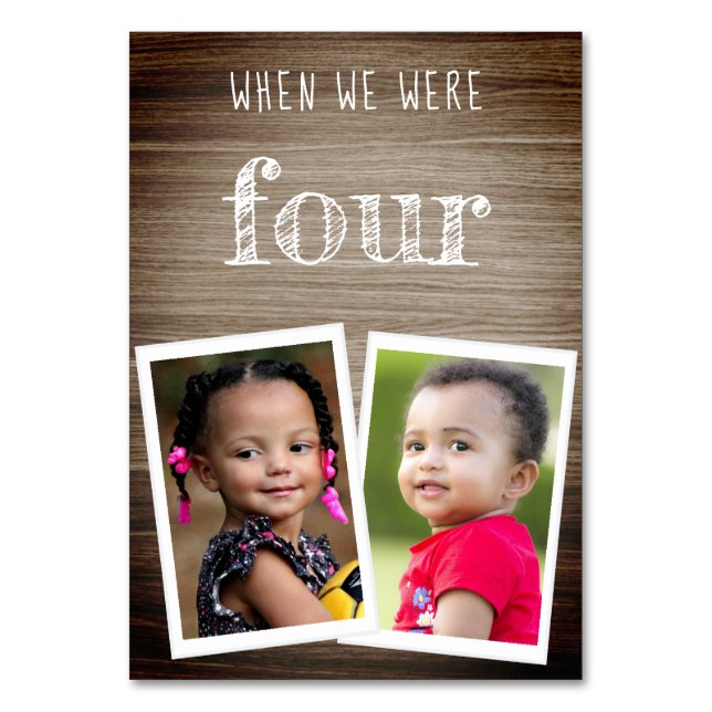 Als wir alt waren Retro Kinder Fotos auf Holzhochz Tischnummer (Vorderseite)