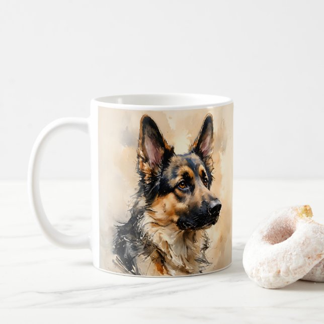 Alsation German Shepard Dog Art Design Mug Kaffeetasse (Mit Donut)
