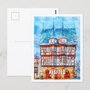 Alsfeld Hessen Deutschland Travel Place Watercolor Postkarte
