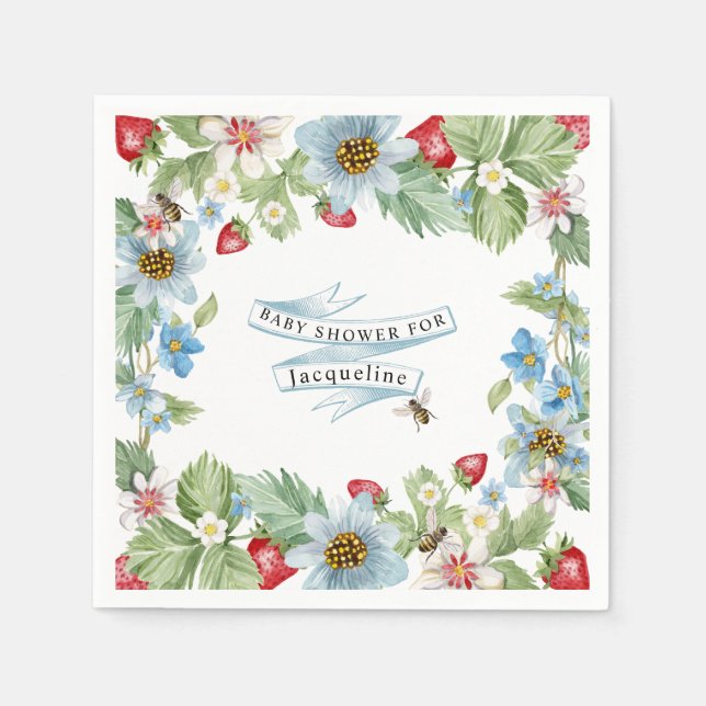 Also Berry Sweet Strawberry Baby Boy to Bee Shower Serviette (Vorderseite)