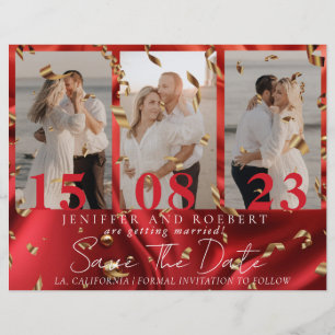 Also, Chic Red Foto Collage Save the Date Karte