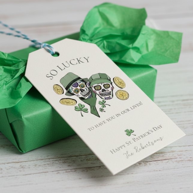 Also glücklich St. Patrick's Day Sugar Skulls Geschenkanhänger (Irish Sugar Skull Gift Tags for St. Patricks Day. So Lucky Happy Saint Patricks Day. Green Shamrock)