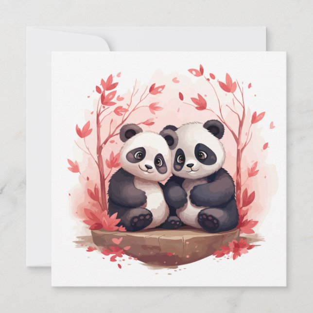 Also glücklich zusammen Panda Paar Einladung (Vorderseite)
