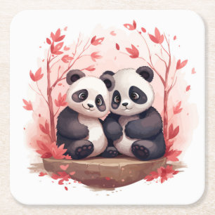 Also glücklich zusammen Panda Paar Rechteckiger Pappuntersetzer