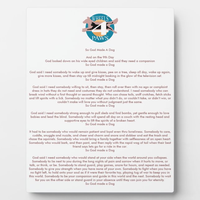 "Also machte Gott einen Hund"-Plakette Fotoplatte (Vorderseite)