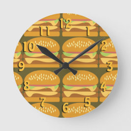 Also Yummy Cheeseburger Time Fun Burger Muster Runde Wanduhr