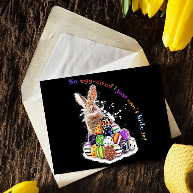 Also zitierte ich, ich kann es einfach nicht verbe postkarte (So egg-cited I just can’t hide it! Postcard)