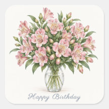 Alstroemeria Pink Happy Birthday Aufkleber