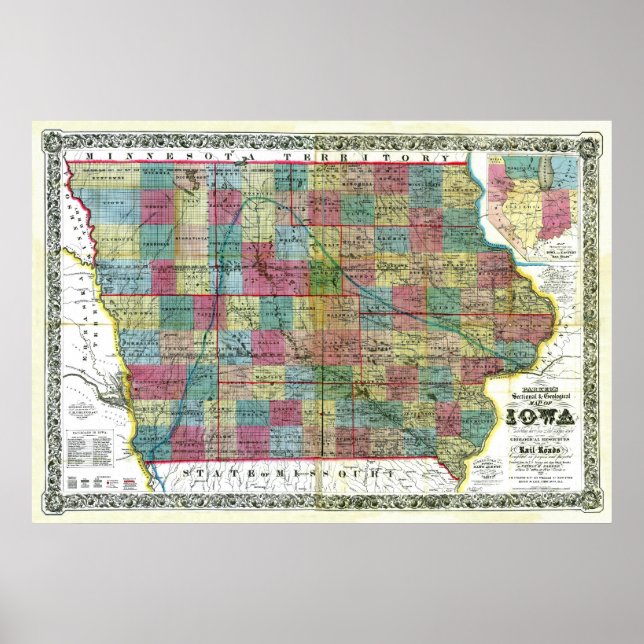Alt 1856 Iowa Karte Poster (Vorne)