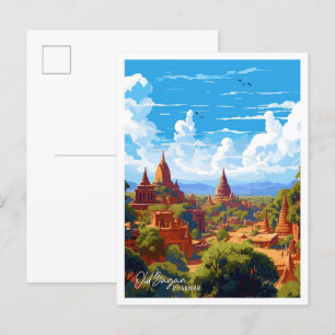 Alt Bagan Myanmar Kunst Vintage Reiseillustration Postkarte