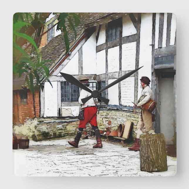 ALT ENGLAND QUADRATISCHE WANDUHR (Vorderseite)