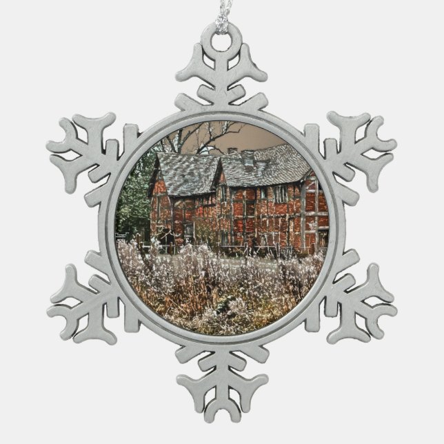 ALT ENGLAND SCHNEEFLOCKEN Zinn-Ornament (Vorderseite)