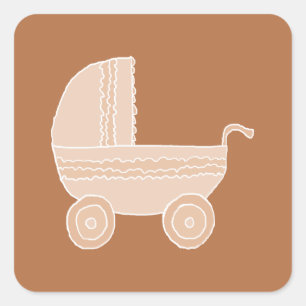 Alt modische Beige Baby Stroller auf Brown. Quadratischer Aufkleber