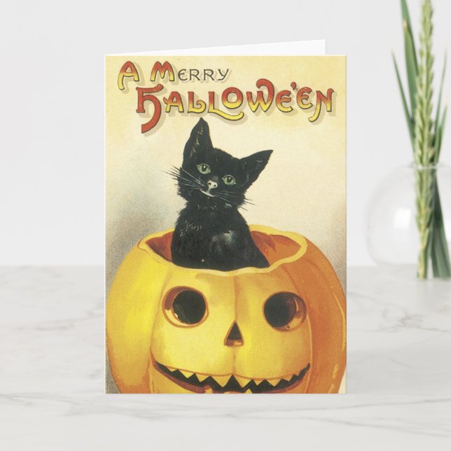 Alt modische Halloween-Katze Karte (Vorderseite)