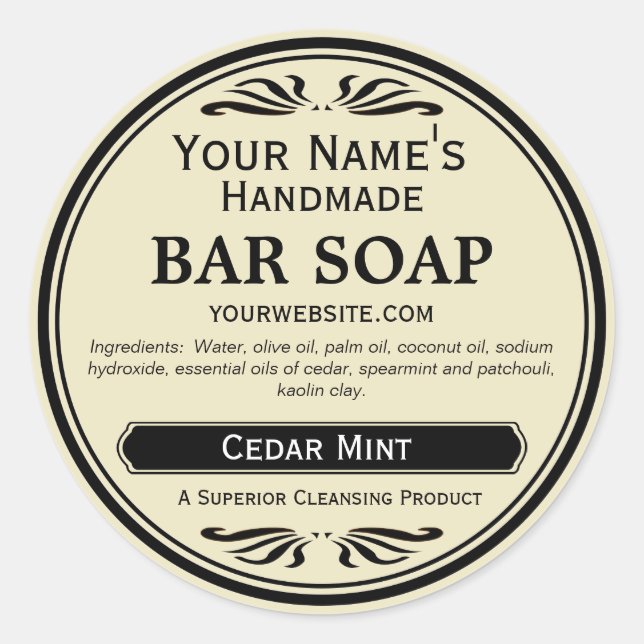 Alt modische Look Handgefertigte Seifenetiketten r Runder Aufkleber (Vorderseite)