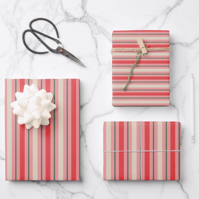 Alt modische Retro Weihnachtsgestalt Muster Rosa Geschenkpapier Set (Vorderseite)