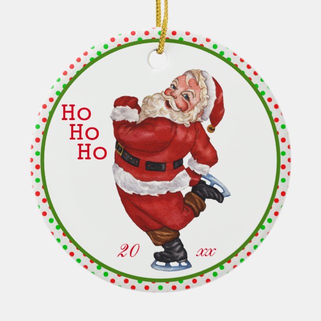 Alt modische Skaten Santa Claus Personalisiert Keramik Ornament (Vorne)