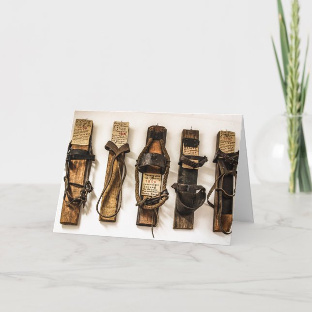 Alt modische Ski Time Grußkarte Karte (Vorderseite)