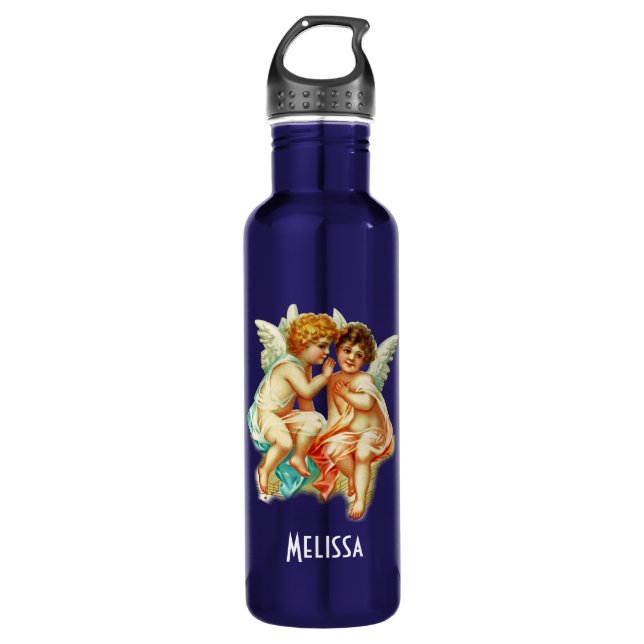 Alt modische Vintage Cherub Engel Edelstahlflasche (Vorderseite)