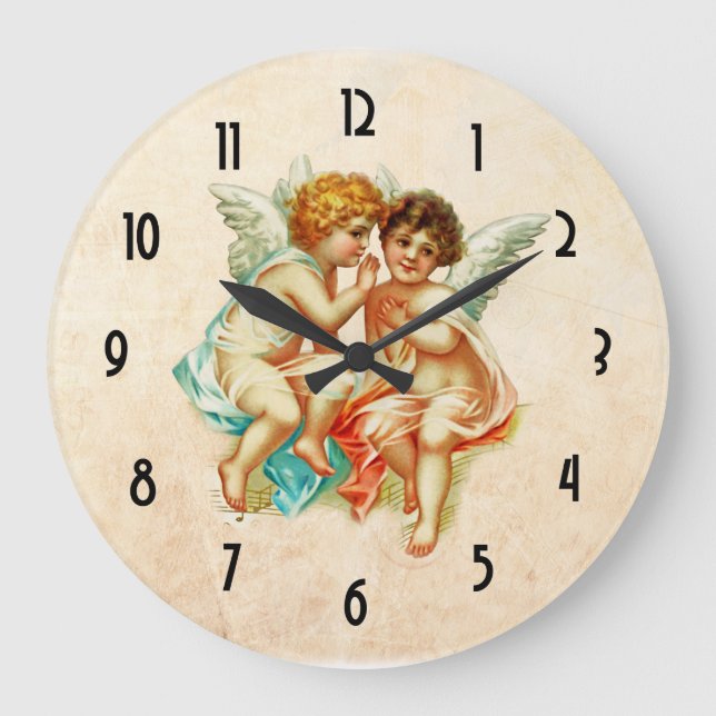 Alt modische Vintage Cherub Engel Große Wanduhr (Vorderseite)