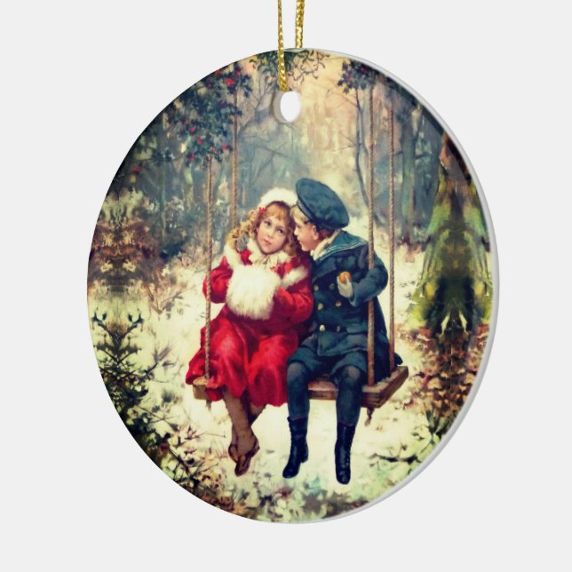 Alt modische Vintage Winterschwingen Weihnachten Keramik Ornament (Links)