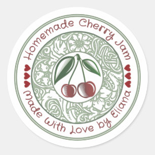 Alt modischer Cherry Jam Stilvoll Obst und Blume Runder Aufkleber