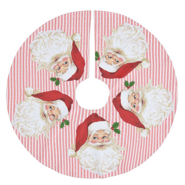 Alt modischer Santa Claus Stripe Polyester Weihnachtsbaumdecke (Vorderseite)