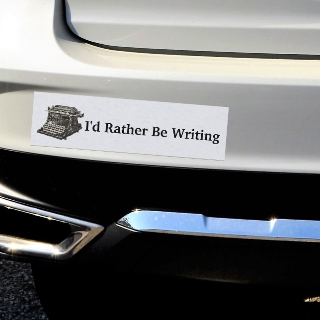 Alt modischer Schwarzer Schrift für Schriftsteller Autoaufkleber (Vintage Black manual typewriter on grey car bumper sticker I'd Rather Be Writing Text.)