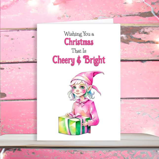 Alt-modischer Weihnachts-Rosa-Elf Feiertagskarte (Von Creator hochgeladen)