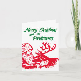 Alt modischer Woodcut Weihnachtsmann und Reindeer  Karte