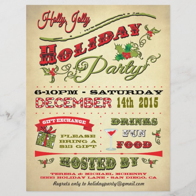 Alt modisches Holly Jolly Holiday Party Poster (Vorderseite)
