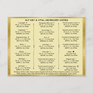 Alt-Schlüssel- und HTML-Tastaturcodes Postkarte