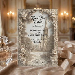 Alt-Welt-Kathedrale Skizze Vintage Romantik Save The Date
