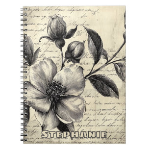 Alt-Welt-Sepia-Blumen-Skizze-Pergament Notizblock