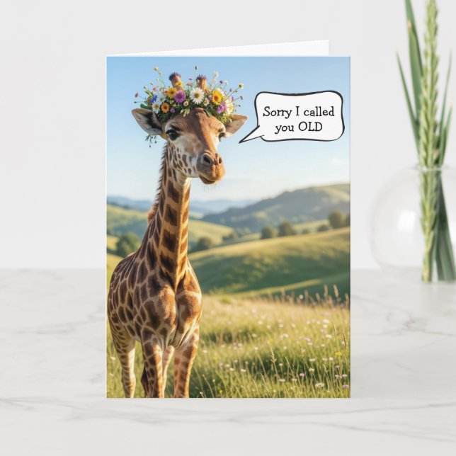 Alt werdender Geburtstags-Giraffen-Humor Karte (Vorderseite)