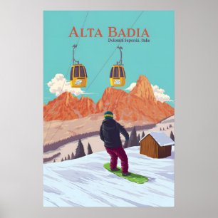 Alta Badia Snowboarden Reiseplakat Poster