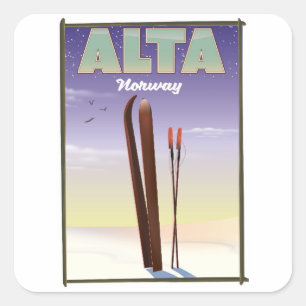 ALTA Norwegen Skireiseplakat Quadratischer Aufkleber